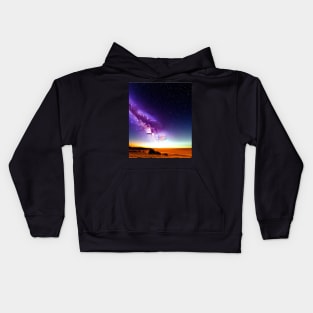 Ai Generated Art Scenery - Desert Night Sky Galaxy View Kids Hoodie